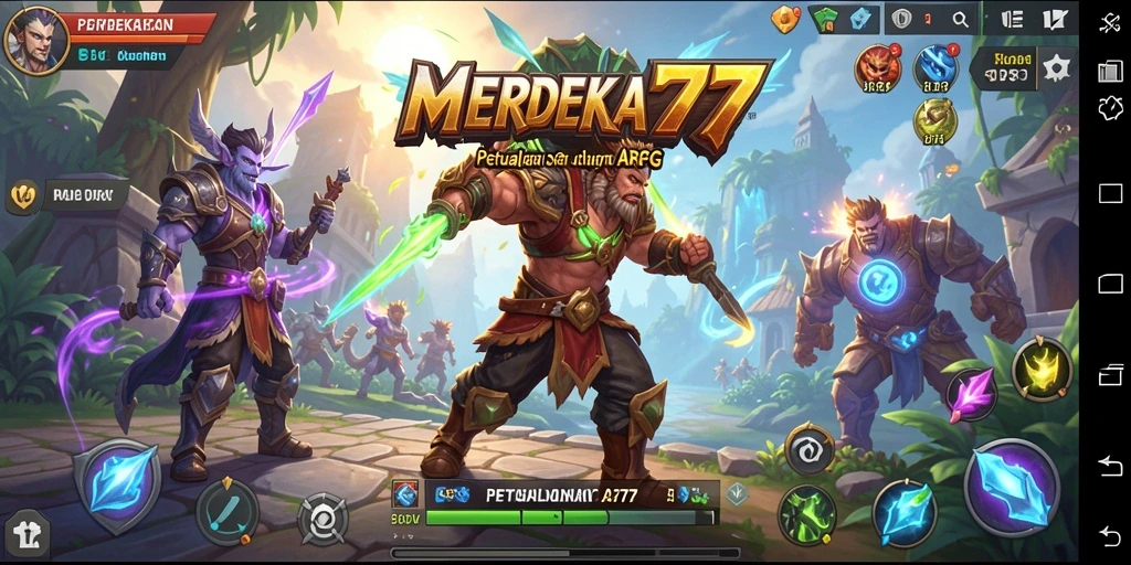 Tampilan gameplay seru MERDEKA777 dengan pertarungan epik dan karakter unik.