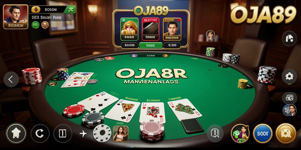 Tampilan gameplay poker seru di OJA89 dengan pemain yang berkompetisi.