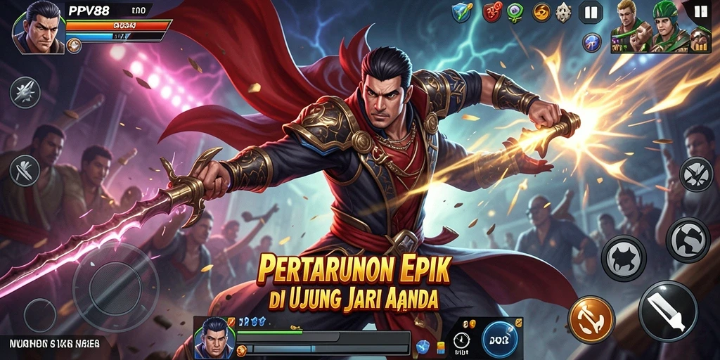 Tangkapan layar PPV88 menampilkan pertarungan dinamis antara karakter di arena.