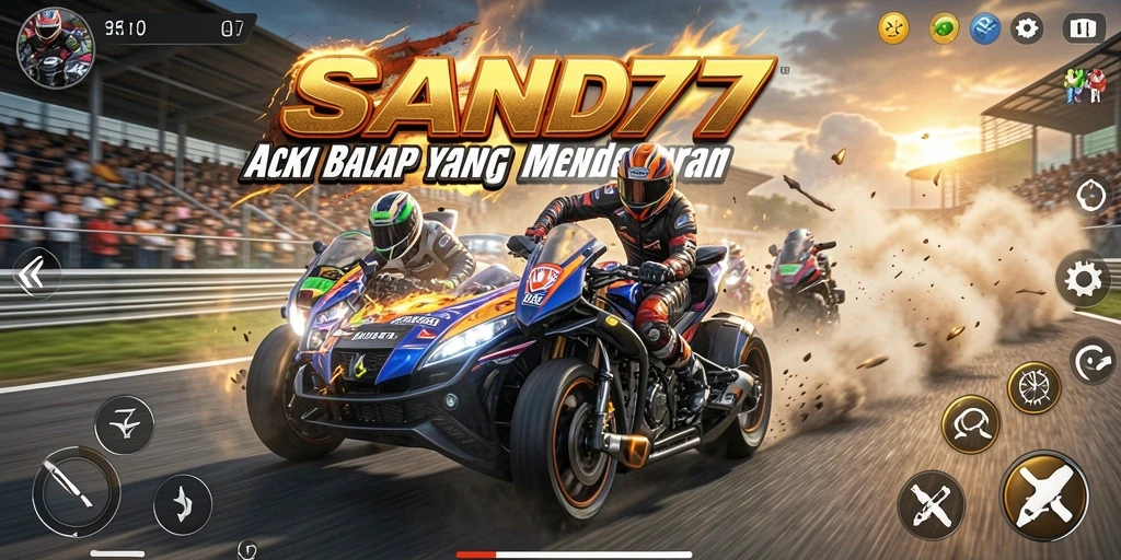 Tangkapan layar menampilkan aksi balap cepat dalam SAND77.