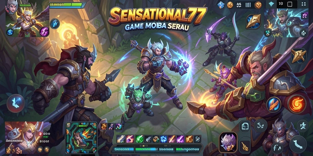 Screenshot utama SENSATIONAL77 menampilkan aksi seru dalam pertarungan MOBA.