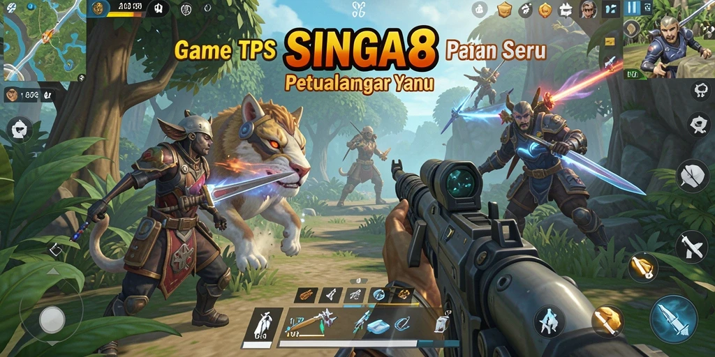 Gameplay seru SINGA8 dengan aksi tembak-tembakan yang intens.