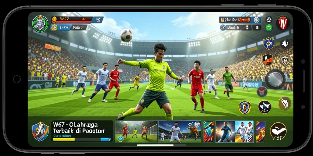 Gameplay seru W67 dengan tampilan lapangan olahraga yang realistis.